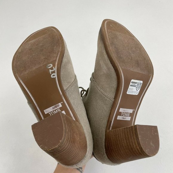 TOMS Lunata Taupe Suede Heeled Lace Ankle Boot - Picture 7 of 9
